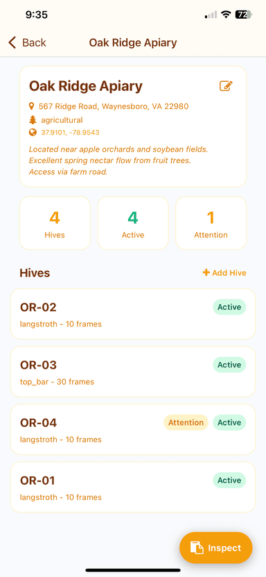 Bienenstand-Verwaltung app screenshot